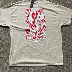 Fashion Nova Tan and Red Heart Graphic Shirt
